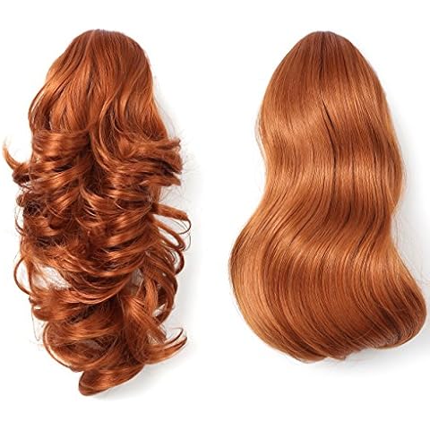 Onedor 15" Synthetic Fiber Curly Ponytail Hair Extension hairpiece with Clip-in Jaw Clips, Dual-Use Hair Extensions (130A-Fox Red) Cover