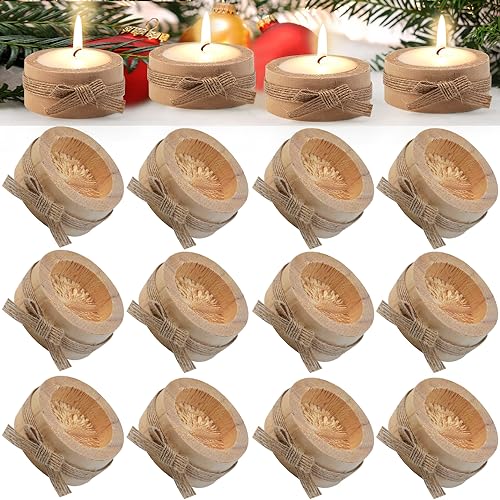 EMAGEREN 12 PCS Portavelas de Madera Tronco Soporte para Velas Candelabros de Corteza para Bodas, Decoraciones de Mesa, Día de San Valentín