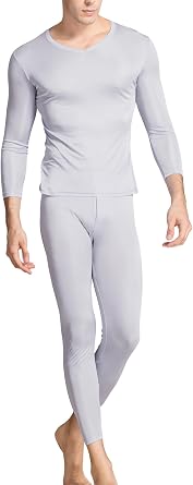 Grenasasilk Mens Silk Long Johns Mulberry Silk Long Underwear V-Neck Breathable Thermal Underwear Sets & Undergarments