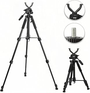Rifle Shooting Tripod,Shooting Sticks for Hunting Rifles with Rotate V Yoke Holder,with Spirit Level, Aluminum Portable Shooting Stick Tripod Adjustable 24"- 72",15pcs Shooting Target Paper - MAATENSH