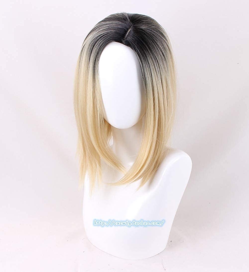 Halloween Braut von Chucky Damen Tiffany Blonde Omber Black Perücke Rollenspiel Jennifer Tilly Cosplay Mitte Trennen Haar + Perücke Kappe