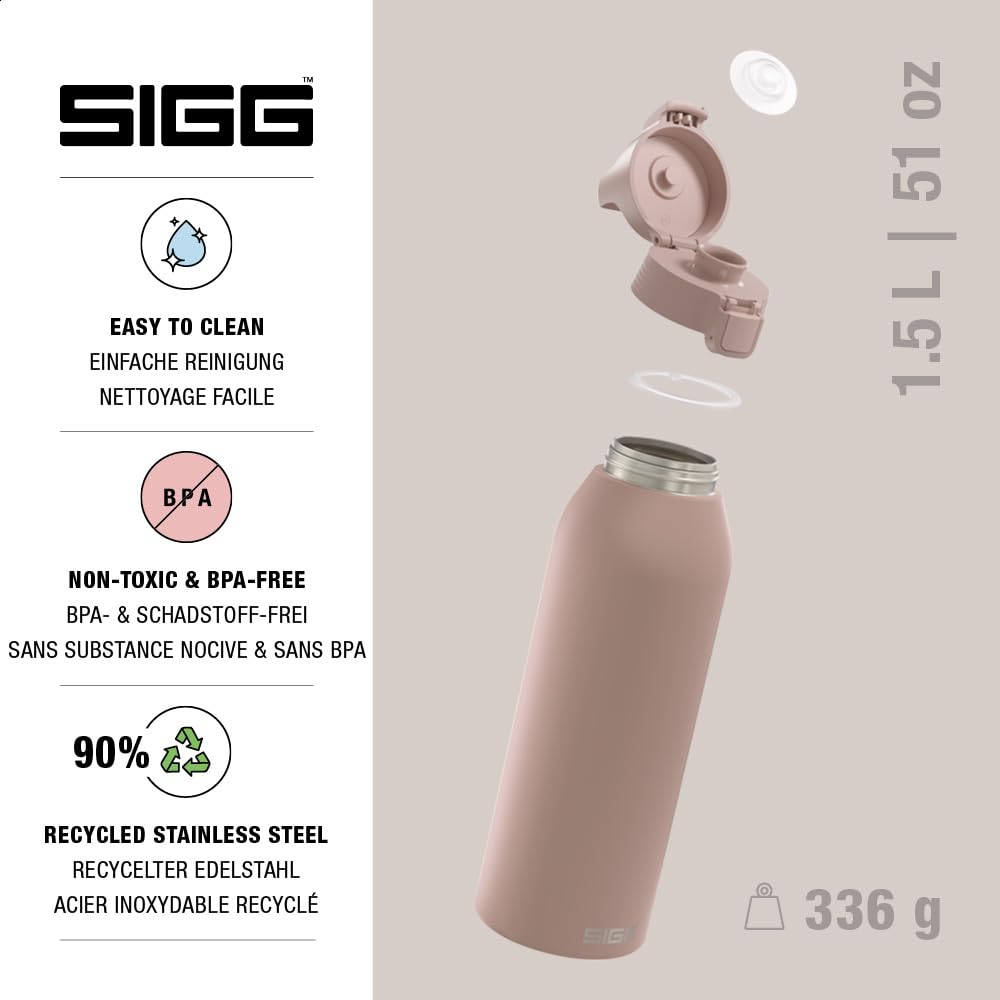 Sigg - Butelka do picia ze stali nierdzewnej – Shield ONE Dusk – nadaje się do napojów gazowanych – szczelna – lekka jak piórko – nie zawiera BPA – do użytku na zewnątrz i fitnessu – 1,5 l