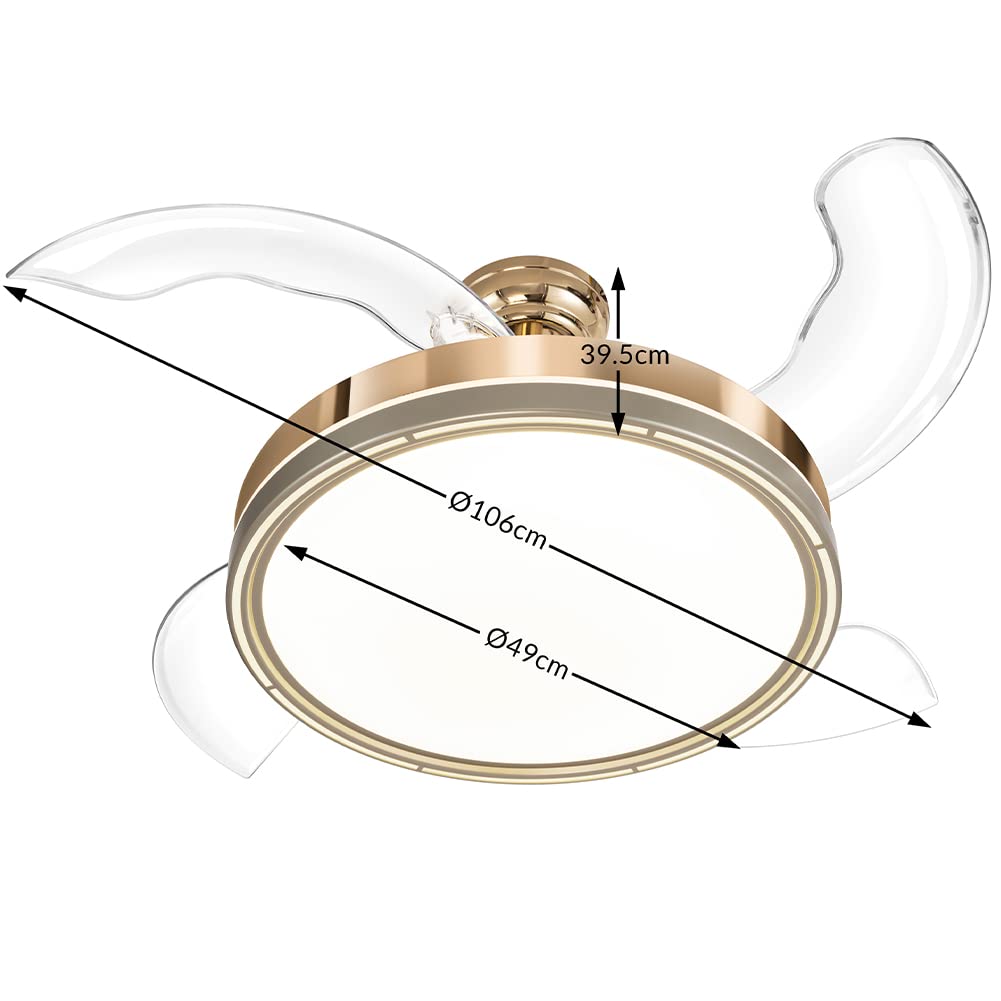 BAKAJI Ventilatore Lampadario da Soffitto Ø106cm in Acciaio e 4 Pale in ABS richiudibili a scomparsa, Plafoniera 36W LED cambio colore, 3 Velocità e Inversione Rotazione, Timer e Telecomando (Bronzo)