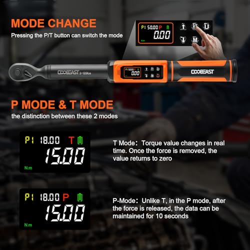 Image of coobeast 3 /8 Digital Torque Wrench,Adjustable Electric Torque Wrench Tool Set with Preset Value(1.5-99.5 Ft-lbs. /2-135 Nm),with Buzzer and LED Alert, Portable Wrenches Set for Bike Motorcycle(Black)