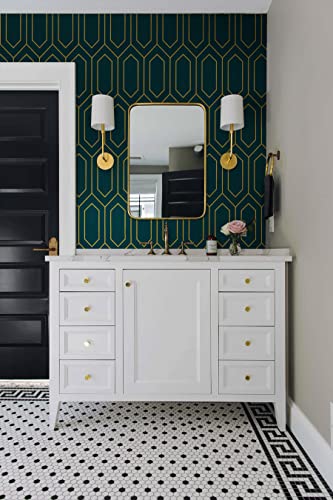 Safiyya Peel And Stick Wallpaper Geometric Wallpaper Gold And Dark Teal Green Contact Paper Self Adhesive Removable Wallpaper Textured Wallpaper Contact Paper For Wall Cabinets Vinyl Roll 393"X17.3" #TOP1