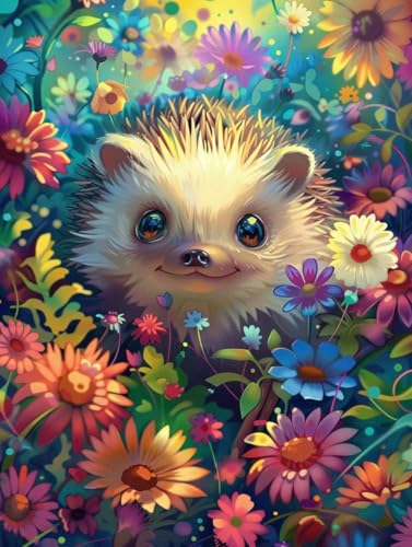Diamond Painting Adulte Hérisson 50x70cm avec fleurs