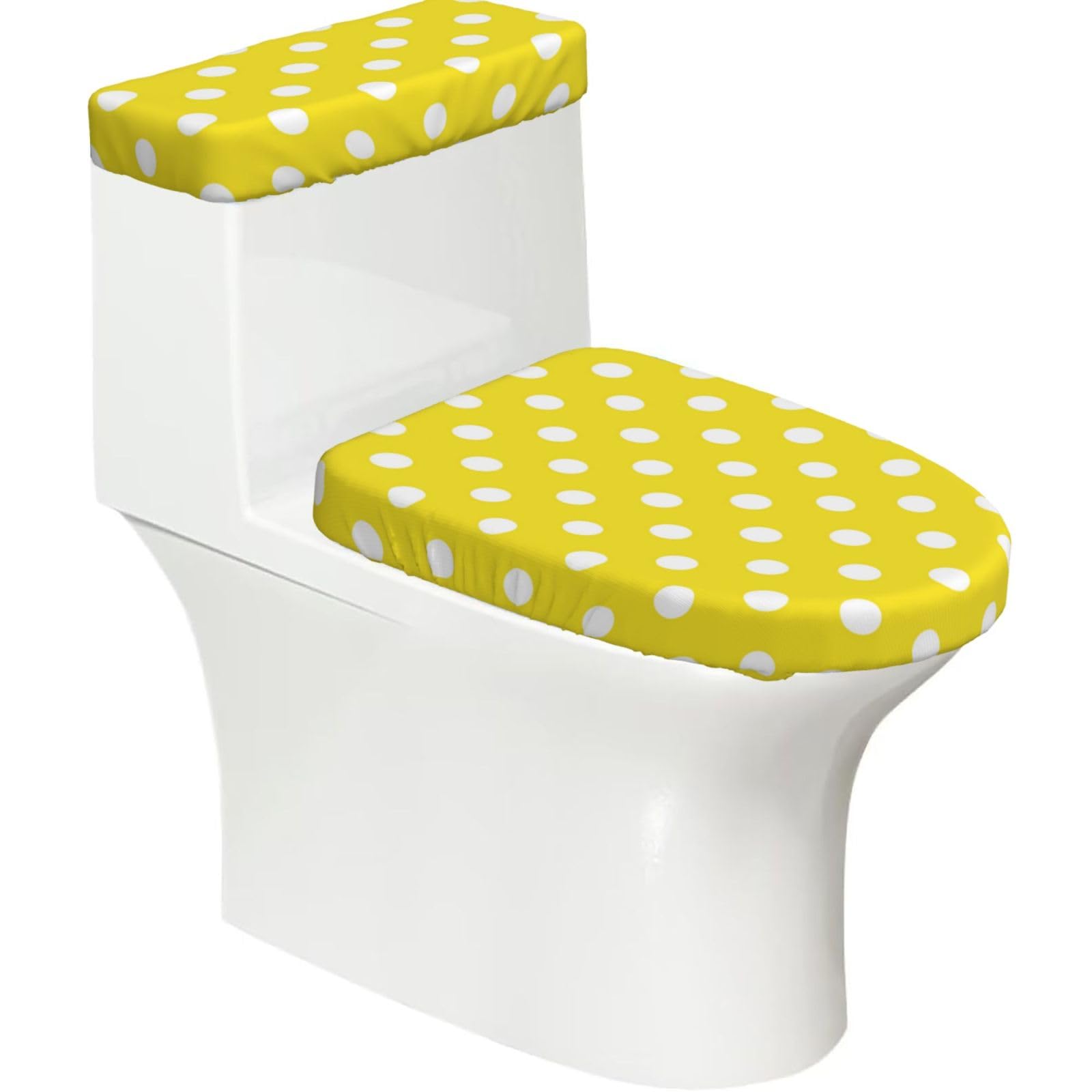 Poadnly White Polka Dot Yellow,Toilet Lid Covers Reusable Set of 2 Tank Lid Covers, Dust Splash Resistant for Bathroom Decor