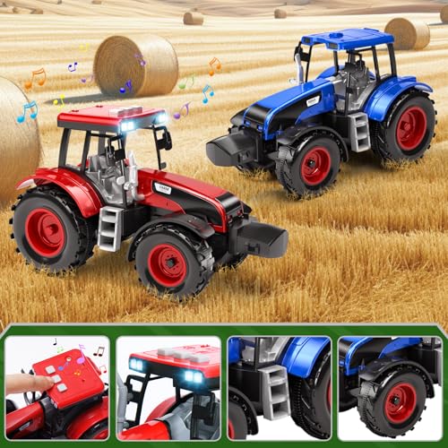 Tacobear Traktor Spielzeug mit Anhänger, Großer Bauernhof Traktor mit Licht und Sound Auto Transporter LKW Spielzeug Trecker Fahrzeuge Kinder Spielzeug ab 3 4 5 6 Jahre Junge Geschenk