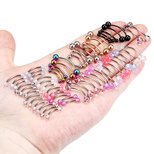 Hoeudjo 60PCS Vorious Sizes Snake Eyes Tongue Ring 16G Surgical Steel Snake Bite Piercing Jewelry Curved Barbell Eyebrow Rings Rook Daith Earrings for Women Men3