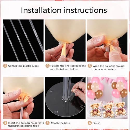 Image of 6 Sets Bear Baby Shower Balloon Stand Kit for Table Girl Baby Shower with Balloon Ornament for Pink Bear Theme Gender Reveal Birthday Party Table Decoration Supplies