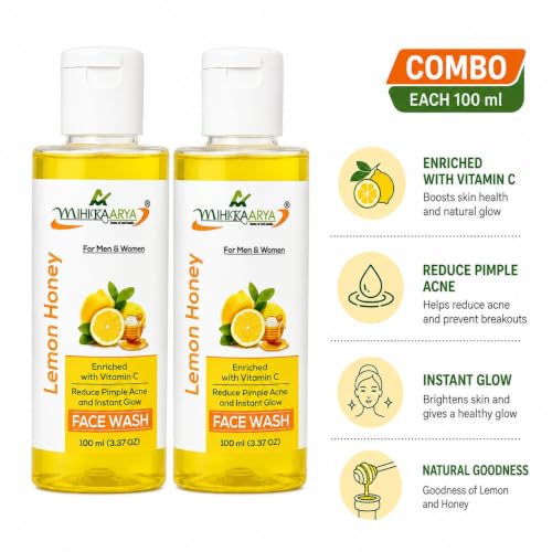 Image of Herbals Lemon & Honey Face Wash for Men & Women - Set of 2 x 100ml | Brightening, Hydrating & Refreshing Skincare