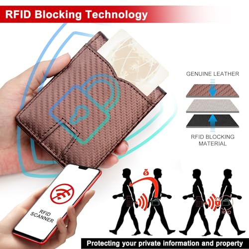 defway Slim Card Wallet for Men - Slim Wallet for Men, RFID Blocking Card Organizer, Adjustable Money Clip,Thin Mens Gift for Birthday(Brown)4