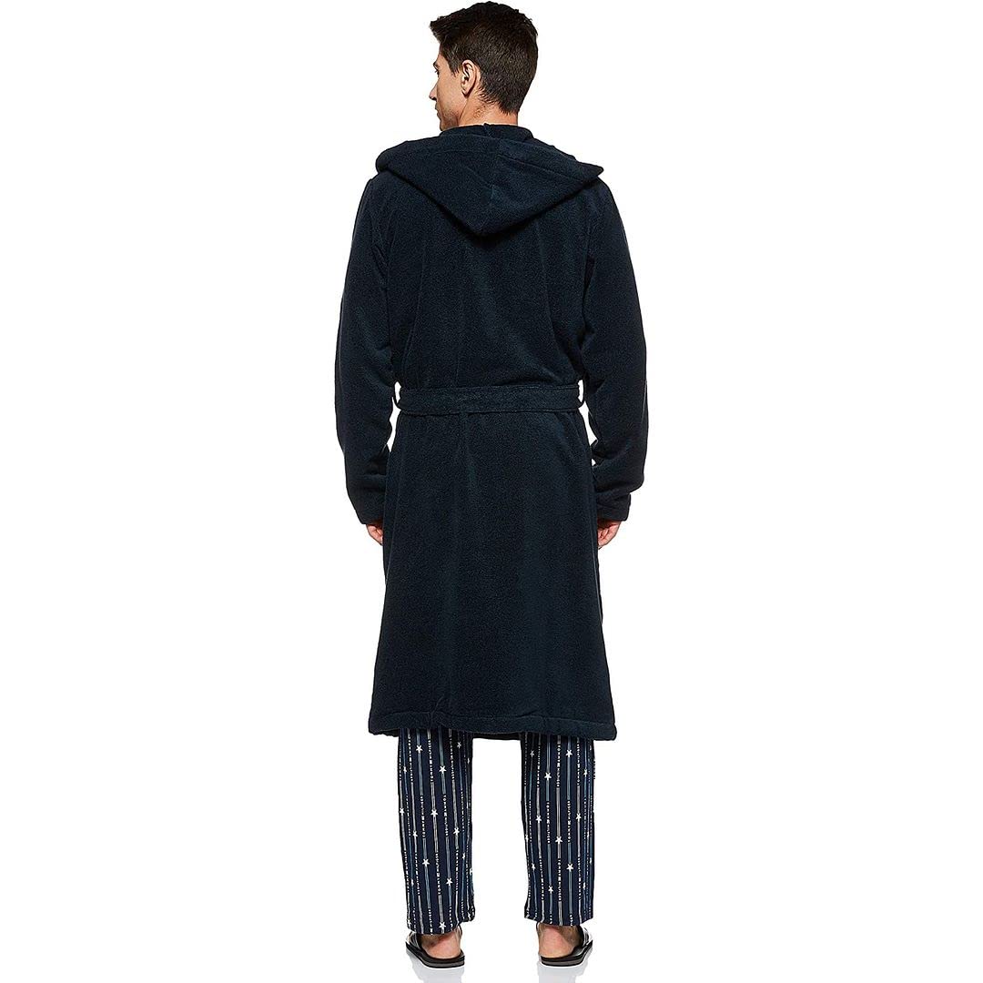 Tommy Hilfiger Mężczyźni Icon Hooded Szlafrok Kąpielowy, Granatowy, M