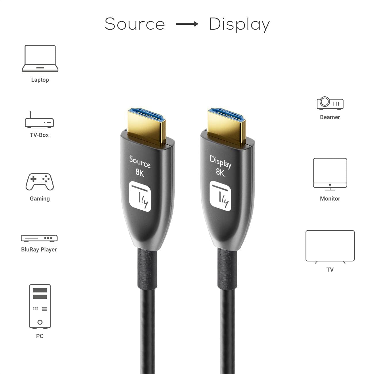 Techly 365207 Cavo Ottico Attivo HDMI™ 2.1 Active Optical Cable 8K 48Gbps eARC HDMI™ A/A M/M 15m Nero