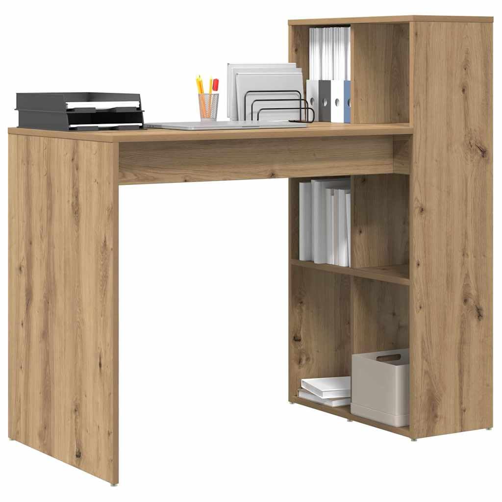 Scrivania PC Rovere Artigianale Legno Ingegnerizzato 108x55 cm | Tavolo moderno con rialzo per monitor e vano CPU, ideale per ottimizzare lo spazio nello studio o in camera.