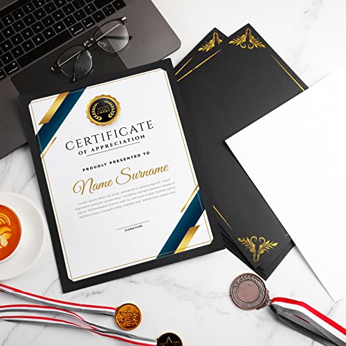 100 Pieces Single Sided Award Certificate Holder With Gold Foil Border For 8.5 X 11 Inches Certificates Cardstock Document Papers Diploma Covers Graduation Competition Supplies (Black) #TOP3