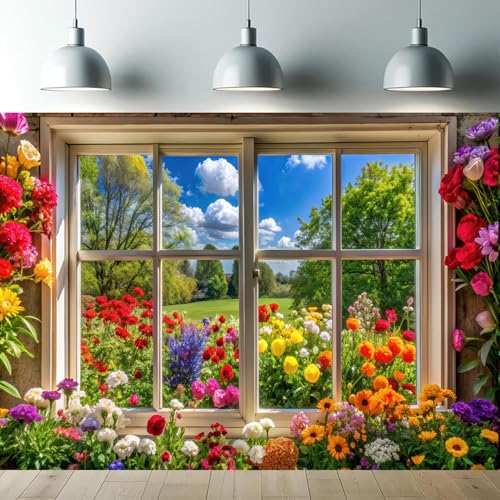 10x8FT Spring Summer Photography Backdrop Flowers and Trees Vibrant Flowers