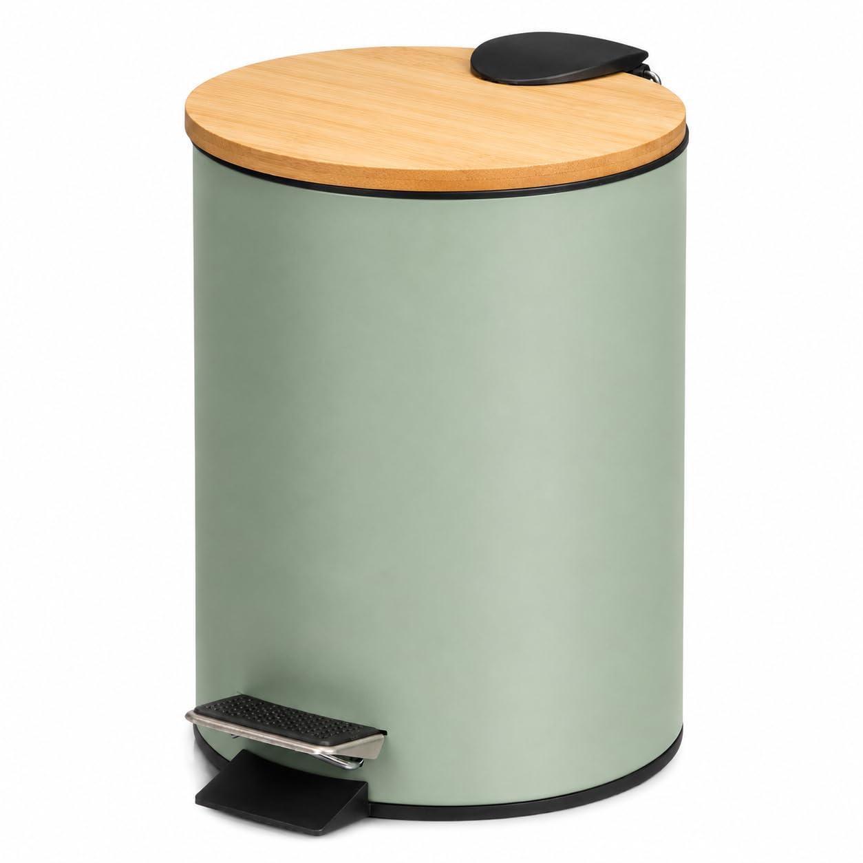 TIENDA EURASIA – Cestino bagno | metallo + coperchio in bambù | capacità 3 l | misure 17 x 21 x 23,5 cm e secchio interno 16,8 x 16,8 x 18,2 | con pedale (verde menta)