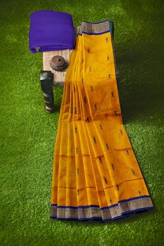 Image of Women's Kanjivaram Cotton Silk Saree South Indian Paithani Sari | gadwal cotton sarees with Zari Border and Blouse Piece - Suitable For All Indian Occasions and Festivals 191
