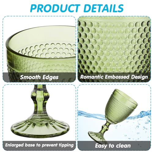 12-Pcs-10-oz-Wine-Glasses-Beads-Colored-Glass-Goblet-Crystal-Classic-Glassware-Embossed-Pattern-Vintage-Goblets-for-Party-Wedding-Friends-Family-Drinking-Water-BeverageGreen