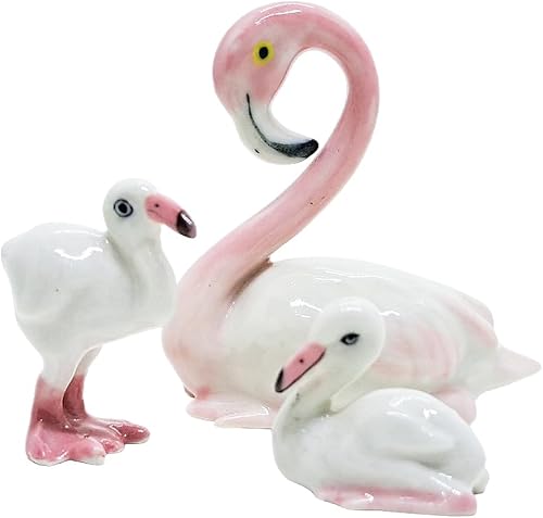 Miniatura 9 de WitnyStore Pequeña figura de pájaro flamenco sentado de 1 pulgadas de largo, rosa y blanco, hecha a mano, pintada a mano, pájaros de cerámica,