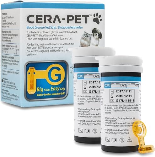 Cera-Pet Blutzuckerteststreifen 200 STK. für Hunde und Katzen im Vorteilspack, Diabetes messen