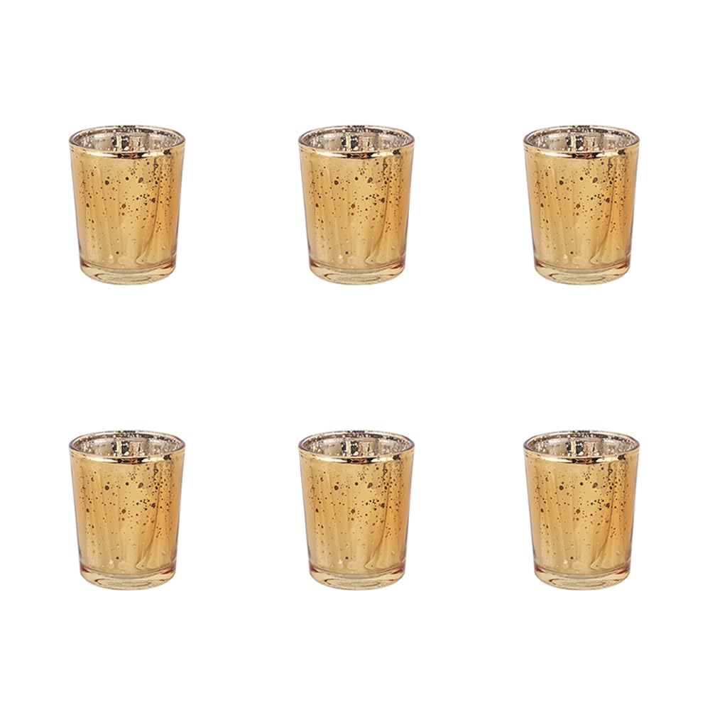 6 portavelas de cristal dorado – Portavelas votivas a granel para bodas, eventos, votivas de cristal para centros de mesa de boda, Navidad, Acción de Gracias – Decoración de accesorios para