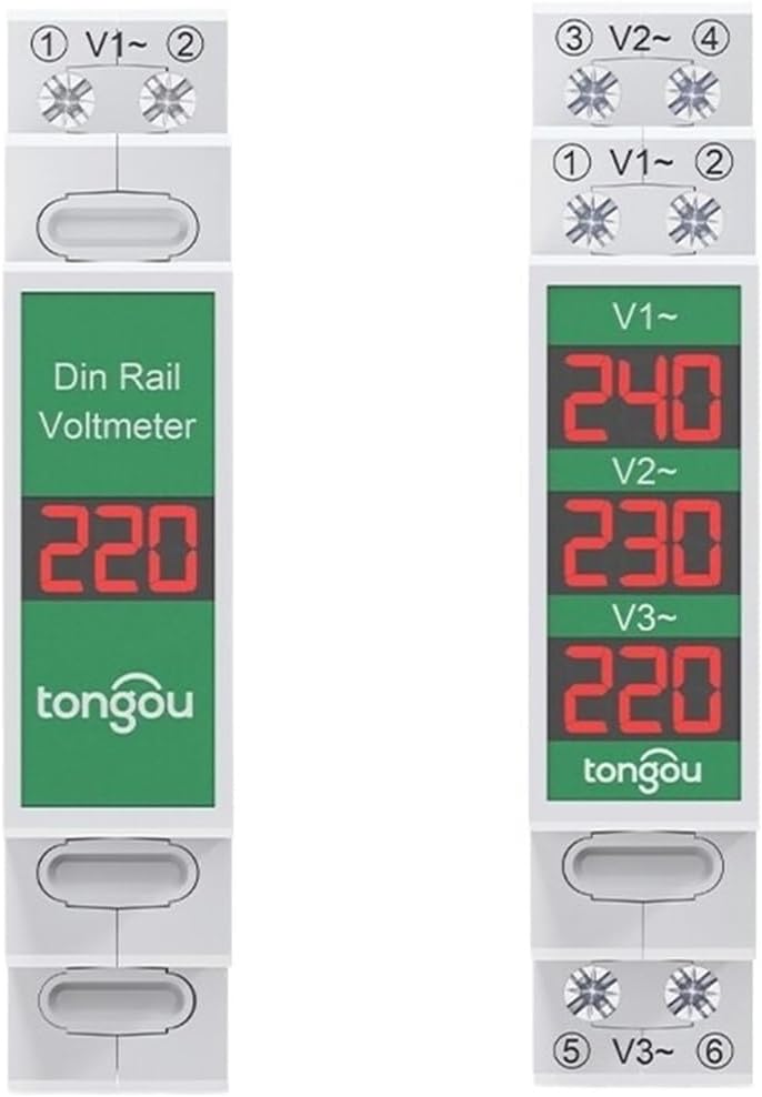 Din Rail Mount Single Three Phase Voltage Meter Ac 60-450V Modular Voltmeter Gauge Indicator LED Digital Display(1)