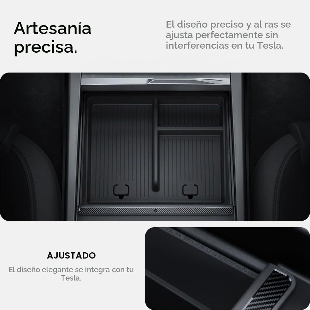 Spigen Tesla Model Y 2026 Juniper (Solo Premium & Performance 2025 2026) y Model 3 Highland (Standard, Premium & Performance 2024/25/26) Non-Slide Center Console Bandeja Organizadora Accesorios