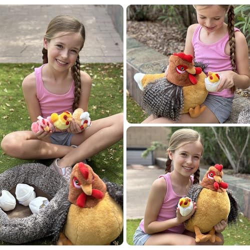 Image of MaoGoLan 8Pcs Chicken Stuffed Animals, Stuffed Hen Plush Toys with Babies Chickens and Eggs, Nest House Plush Set, Cute and Soft Farm Stuffed Animals Gift for Kids