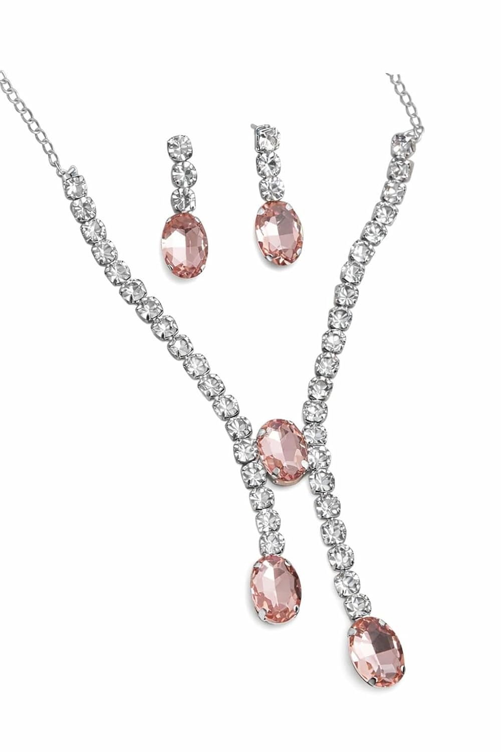Crystal Rhinestone Y-Drop Necklace and Earring Set, Blush Pink Oval Gems, Silver-Tone Chain, Bridal Jewellery - Review, Price and Buying Guide