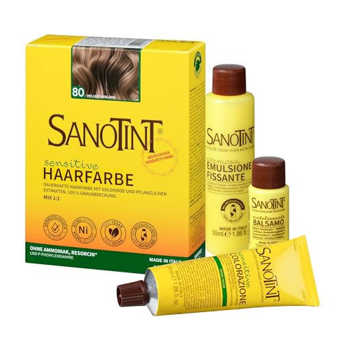 Sanotint - Haarfarbe Sensitive Nr. 80 Hellnaturblond - Naturnahe dauerhafte Haarfarbe mit Goldhirse und wertvollen pflanzlichen Extrakten – 100% Grauabdeckung – vegan - 125 ml