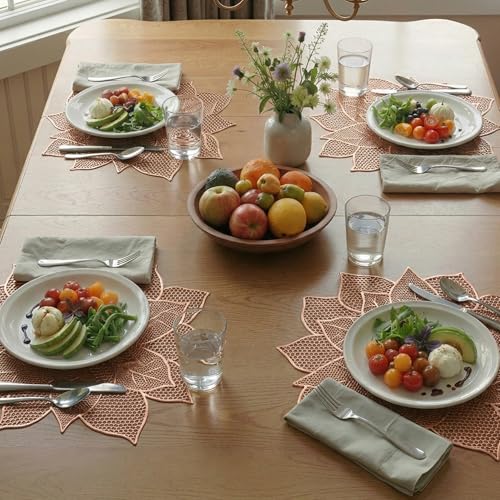 Image of Kuber Industries 4 Pcs Set Leather Side Table Mats | Washable Placemat /Dining Table Mat for Wedding and Family Functions | Patta Design - Copper