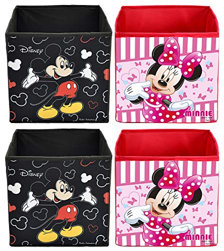 Image of Kuber Industries Disney Print Non Woven Fabric 4 Pieces Foldable Large Size Cloth Storage Box Toy, Books Wardrobe Organiser Cube with Handle (Black & Pink) - KUBMART02376