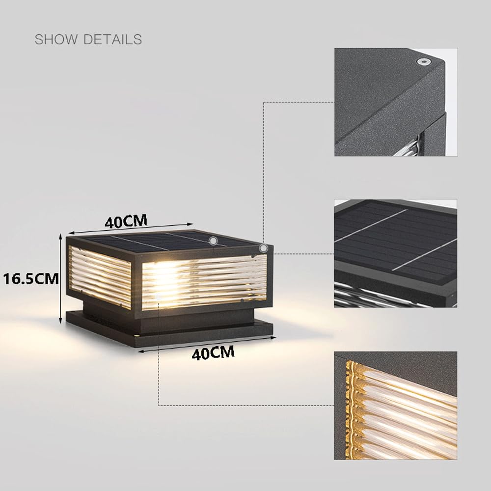 Solarne oprawy oświetleniowe do zewnętrznych słupków zewnętrznych, wodoodporne zasilane lampy kolumnowe z podstawą do montażu na molo, brama, kamień cokół, słupek, oświetlenie aluminiowe, ogrodzenie
