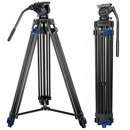 Professional Video Tripod System, 72-inch Aluminum Heavy Duty Twin Tube Camera Tripod