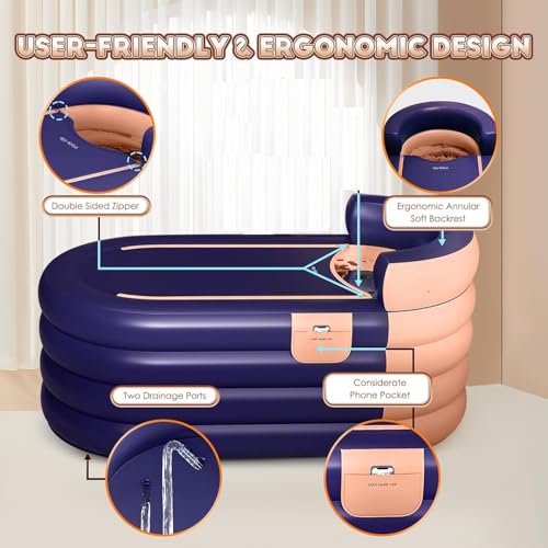 Image of Inflatable Adult Bathtub, Foldable Portable Durable Soaking Bath Tub with Cordless Air Pump, PVC Inflatable Pool, Quick Drain Design, for Family Bathroom Spa Massage