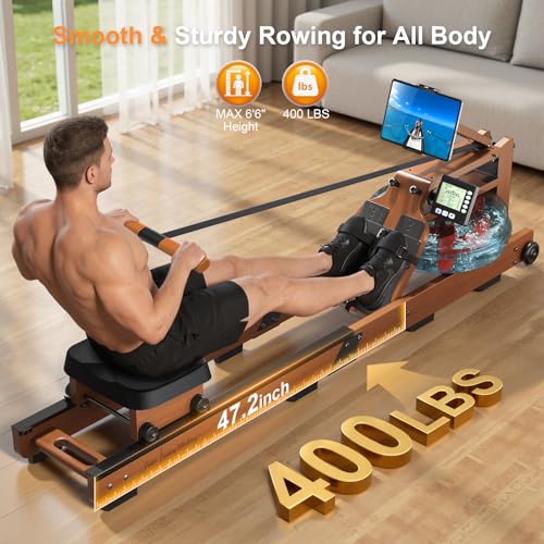 Image of Rowing Machines for Home,Water Rowing Machine with Upright Design,400LBS Capacity,LCD Monitor,Smooth Glide Rails,Comfortable Seat,Free App(Bluetooth) Supported for Immersive Water Rower&Home Gym
