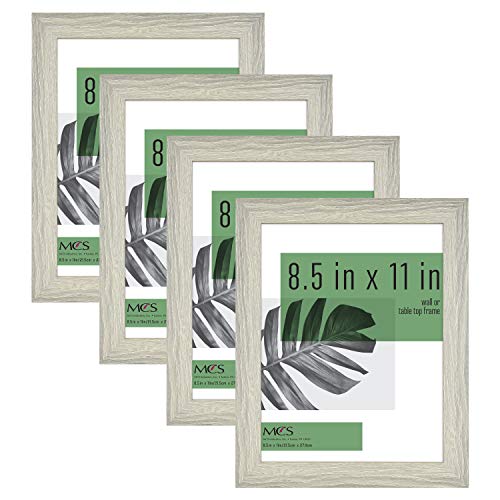 MCS Studio Gallery 8.5x11 Picture Frame Gray Woodgrain, Rectangle Photo Frame for Photos, Posters & Art Prints & Easel for Tapletop Display (4-Pack)