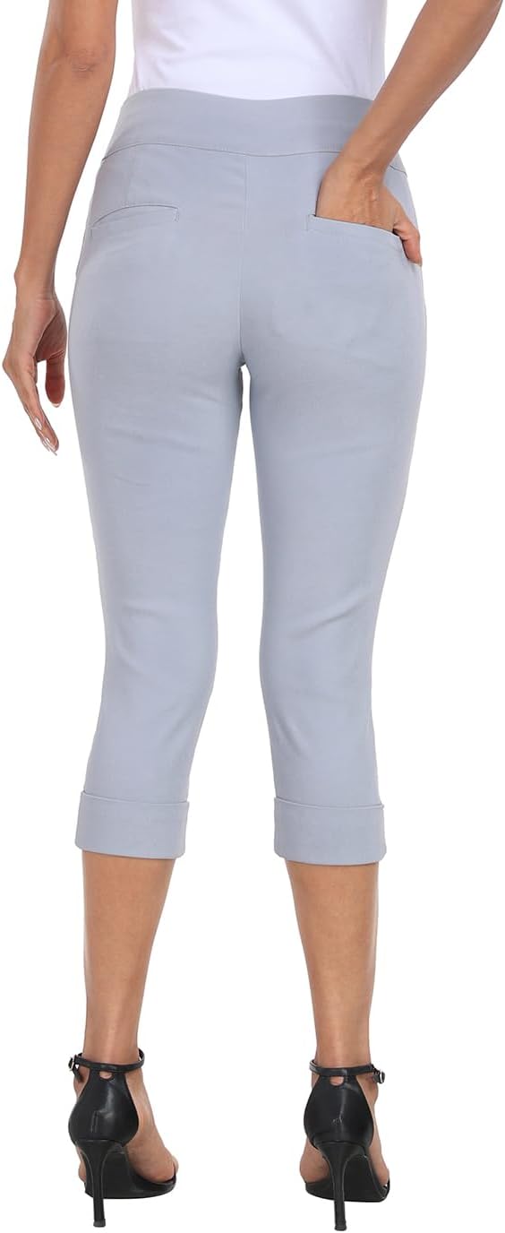 HDE Pull On Capri Pants for Women 19" Inseam Cropped Dress Pants with Pockets - Image 3