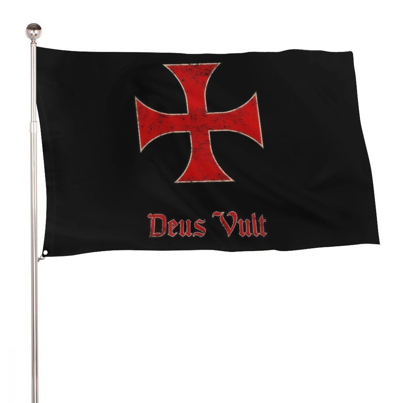 Retro Templar Knights Cross Black Flag 115D Polyester 5x3 Ft with 2 Metal Eyelets
