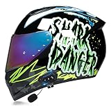  Bluetooth Casco Moto Integrales,ECE Homologado Casco de Moto Integral Scooter para Mujer Hombre Adultos con Doble Visera para Carreras al Aire Libre Protección Solar Gorras H,M=57~58cm
