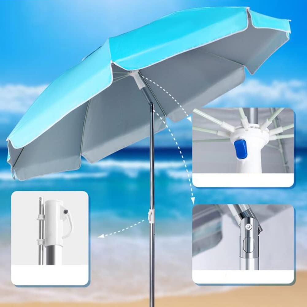 Przenośny parasol plażowy na patio z kotwicą piaskową, uchylny przycisk, srebrna powłoka UPF 50+, do użytku na zewnątrz w ogrodzie i na basenie
