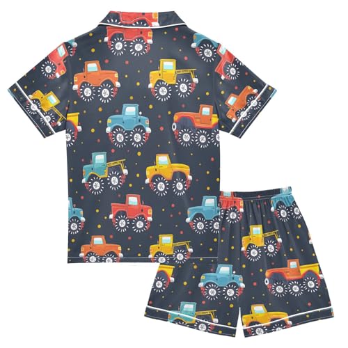 ALAZA Truck Car Polka Dots Pajamas Satin Pajama Set Short Sleeve Button Down Sleepwear2