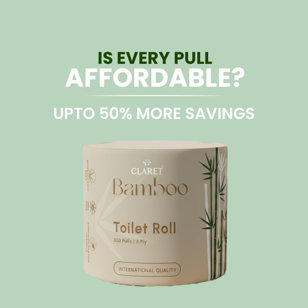 Claret Bamboo Toilet Roll 3-Ply | 300 Pulls | 10 x 10 cm | Ultra Soft Eco-Friendly Tissue | OBA-Free Natural Bamboo Pulp | Gentle & Septic Safe (Pack Of 10) - Image 6 thumbnail