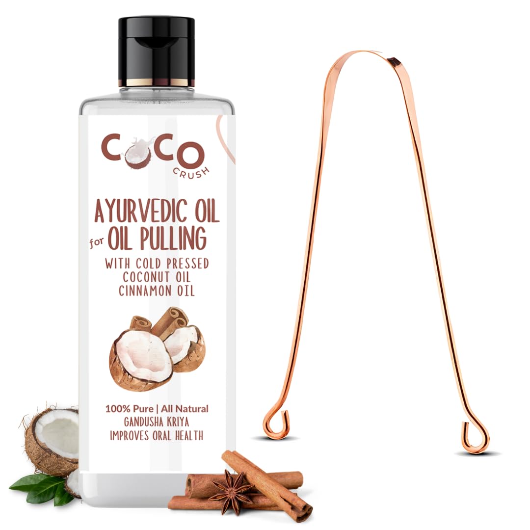 COCO CRUSH Ayurvedic Coconut & Cinnamon Oil for Oil Pulling With Copper Teeth Cleaner | Cold-pressed | Healthy & Strong Gums | Fresher Breath & Whiter Teeth (50ML)