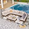 Phi villa 10 piece patio conversation set half moon curved sectional sofa outdoor oversized waterproof rattan furniture patio set with cushioned beige  urban country home decor