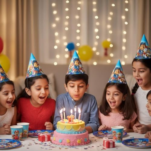 Image of Wanna Party Paw Theme Birthday Hats - Cute Paw Print Party Caps for Kids | Animal Paw Theme Birthday Accessories for Boys & Girls Celebration Supplies