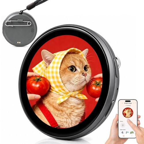 IoTeikXgo 1.7 Inch Digital Badge Pin Touchscreen for Photo & 15s Video Display with Sound Bluetooth App Control E-Badge for Backpacks Hoodies Hats Personalized Digital Pin for Anime Fandoms