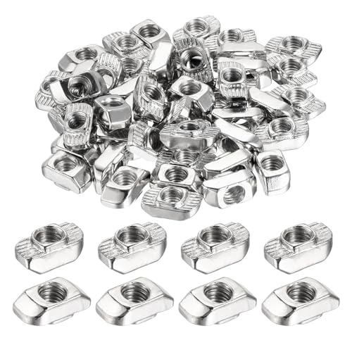 sourcing map 50Pcs M6 T Nuts Sliding T Slot Nuts Fastener Carbon Steel Nickel Plated Half Round Roll in Sliding Aluminum Profile Accessories 3030 Series